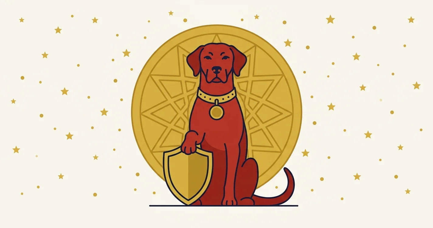 Illustration flat design du chien, signe du zodiaque chinois, fond rouge et or
