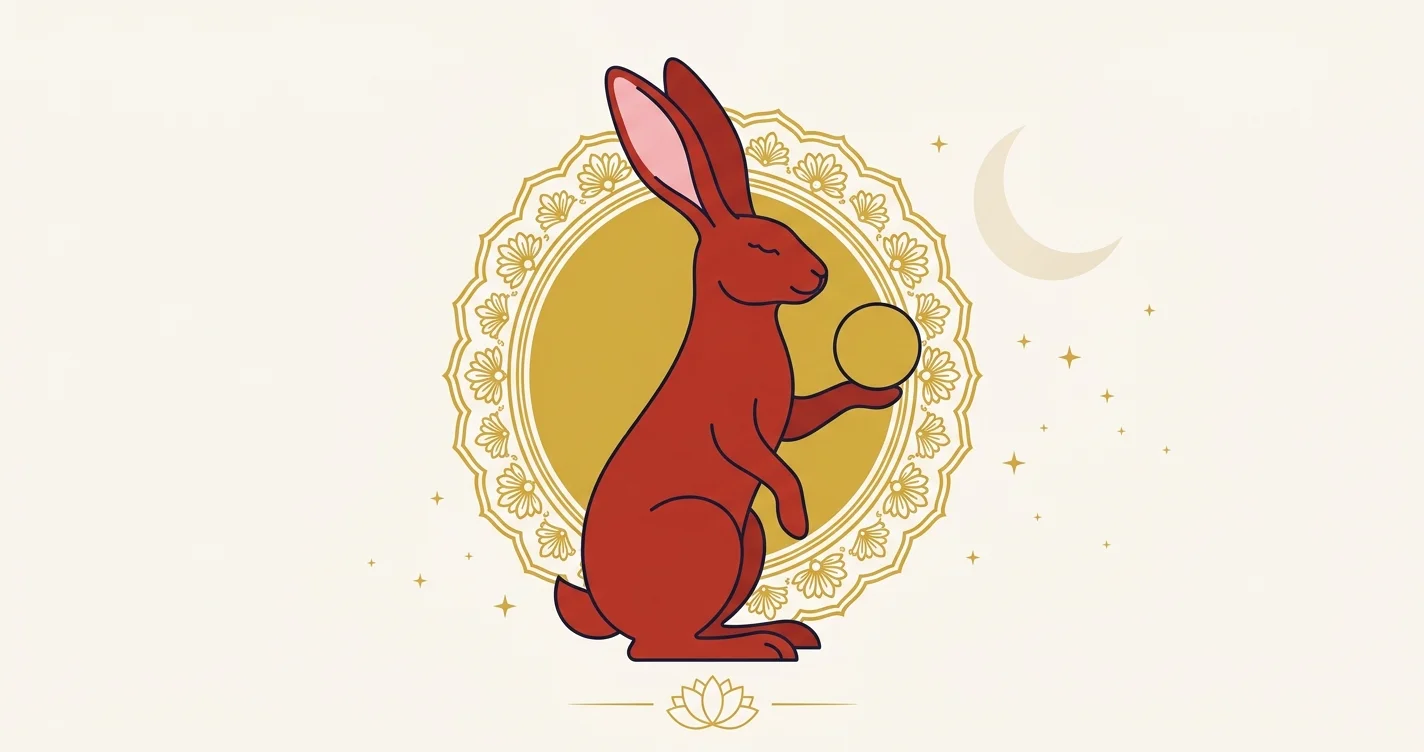 Illustration flat design du lapin, signe du zodiaque chinois, fond rouge et or