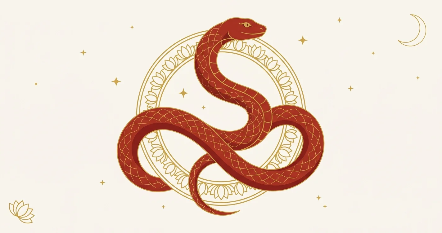 Illustration flat design du serpent, signe du zodiaque chinois, fond rouge et or