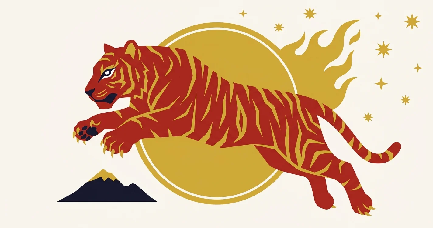 Illustration flat design du tigre, signe du zodiaque chinois, fond rouge et or